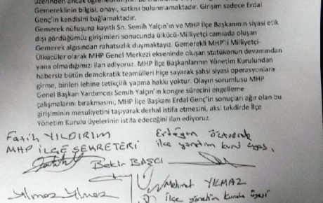 Gemerek MHP teşkilatından başkana istifa çağrısı