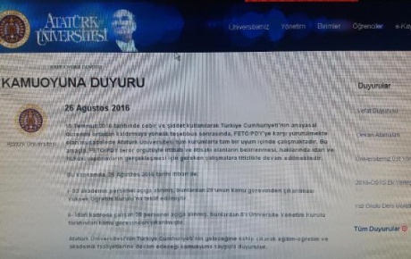 Atatürk Ünivresitesinden FETÖ açıklaması